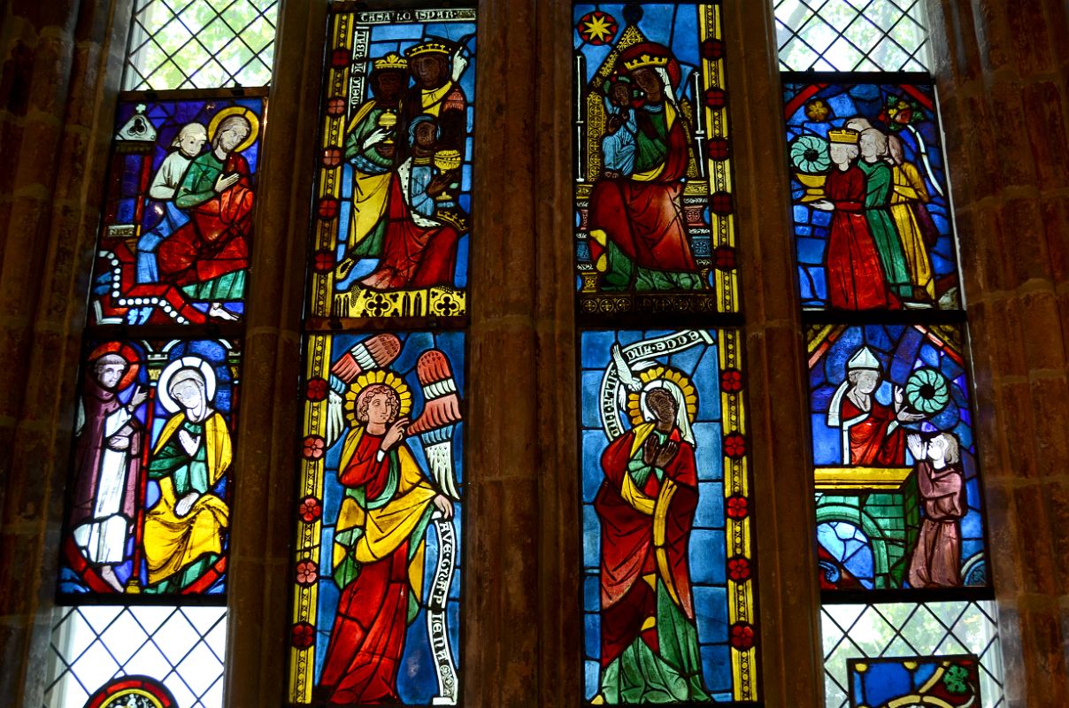 New York Cloisters 20 008 Early Gothic Hall - Stained Glass Windows - Adoration of the Magi and the Annunciation - Altenberg-an-der-Lahn Germany 1290-1300